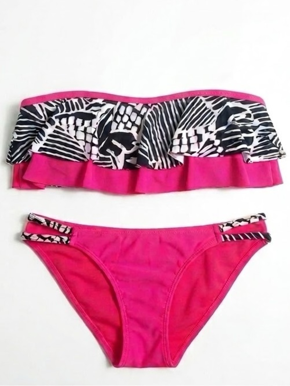 APOLLO Ruffled Strapless Bandeau Bikini Set with Side Cutouts medium